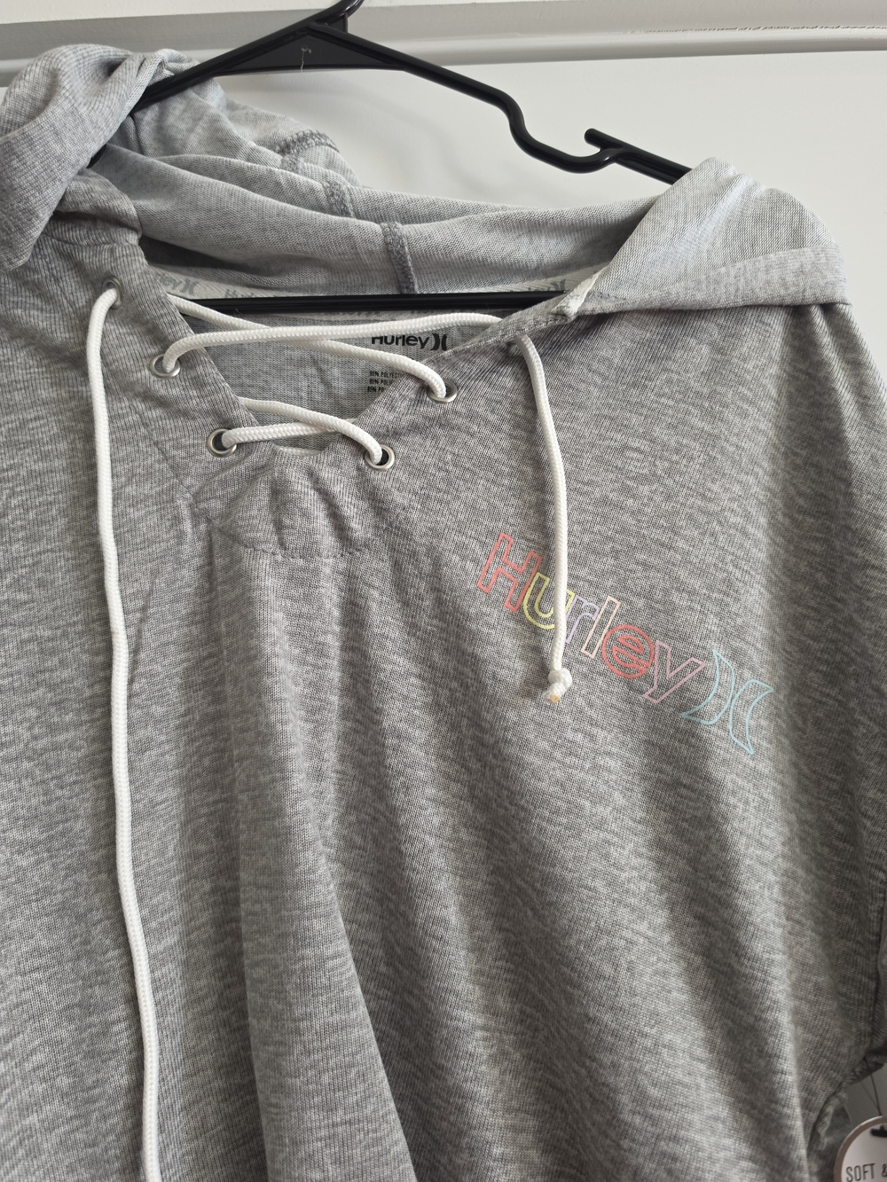 Hurley Gray Lace-Up Hoodie with Pastel Logo